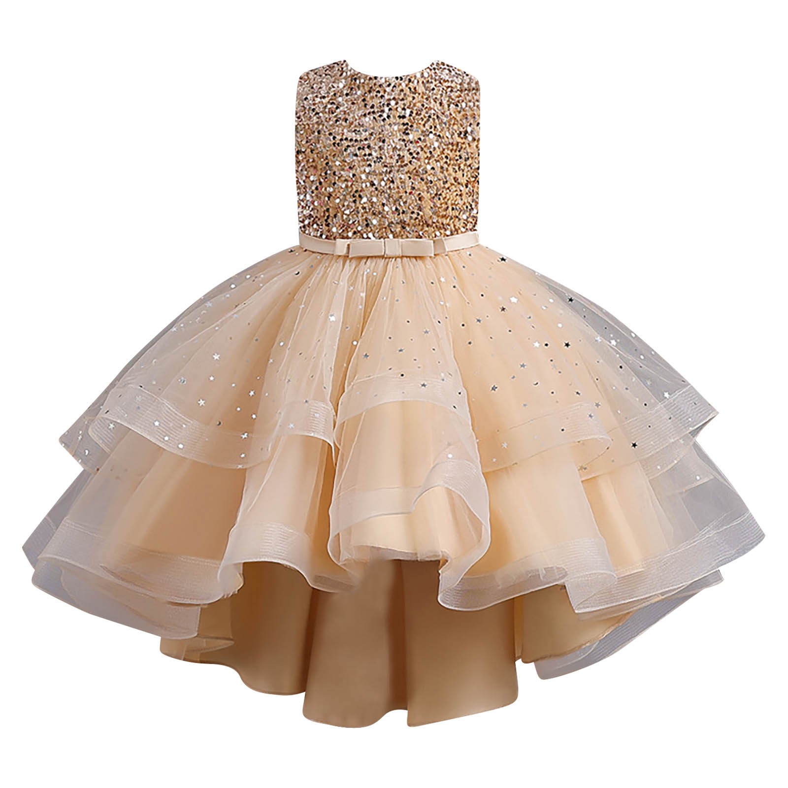 Zhuashum 3-4 Years Girls' Dresses Summer Solid Color Sleeveless Flower Girl Dress Crew Neck Holiday Sundress Trend Outfits Gold